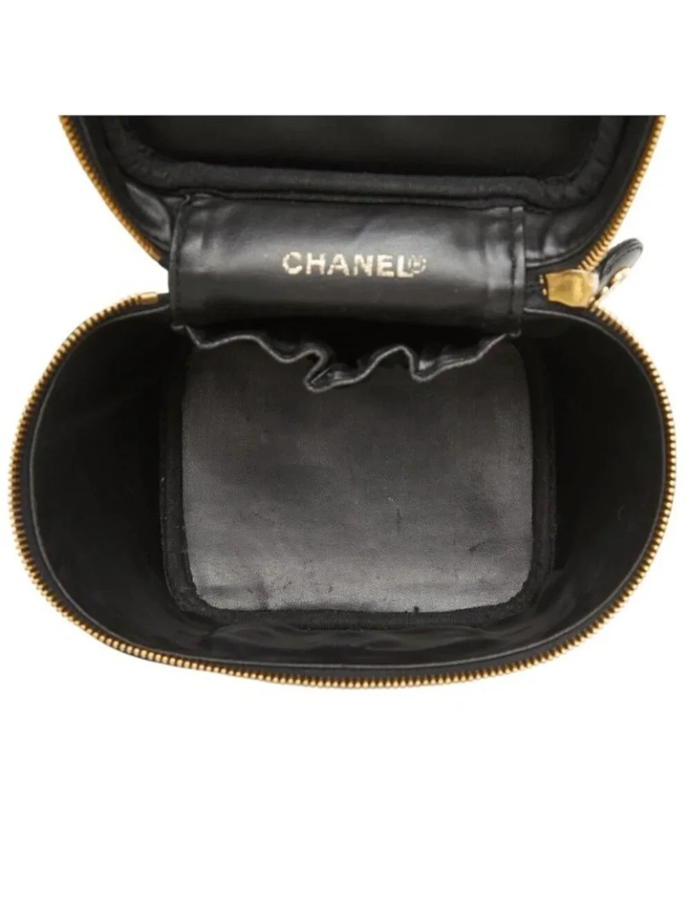Chanel CC Logo Vanity Bag Handbag Black Caviar Leather